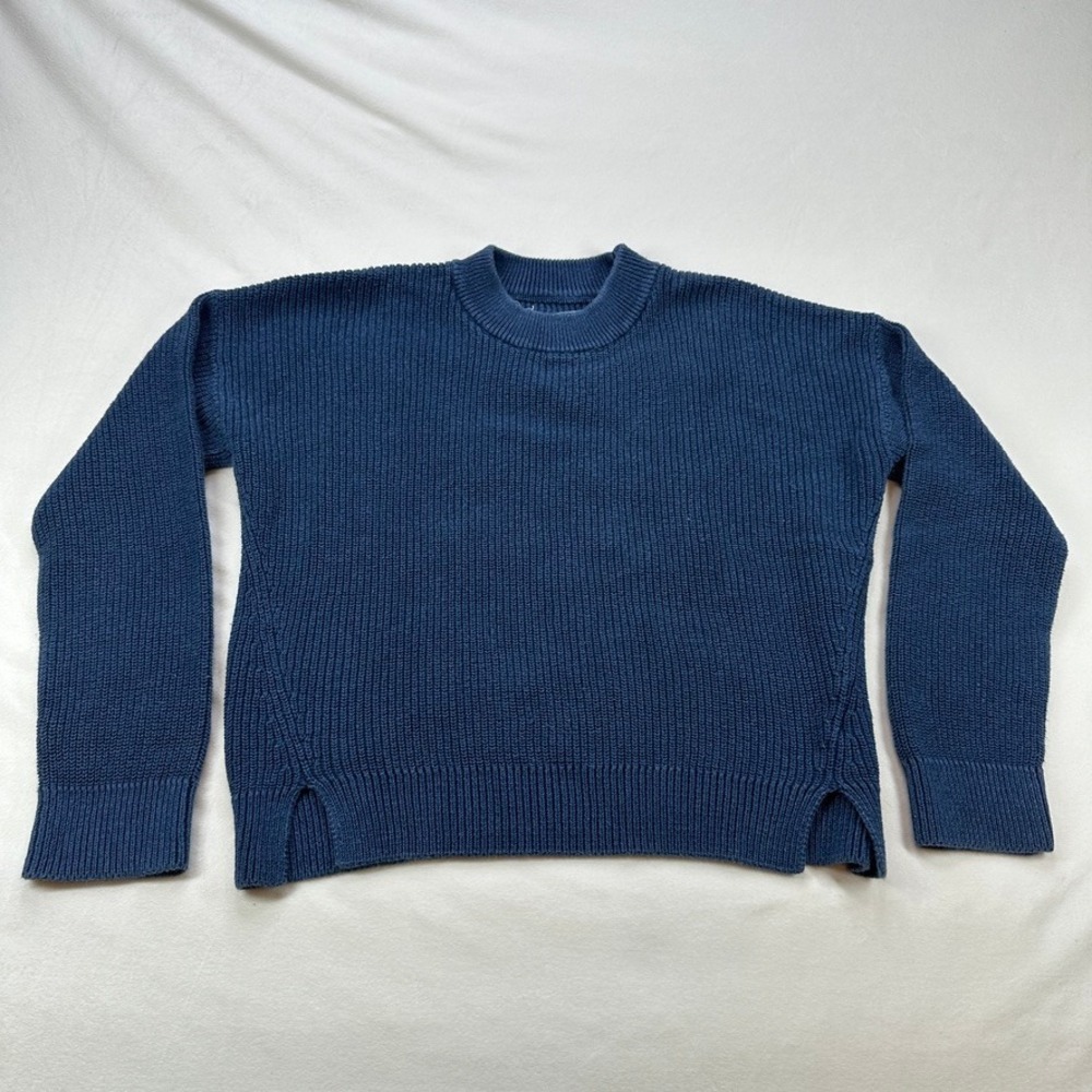 OUTERKNOWN Blue Textured Knit Crewneck Sweater Sz‎ SP Organic Cotton Linen Blend